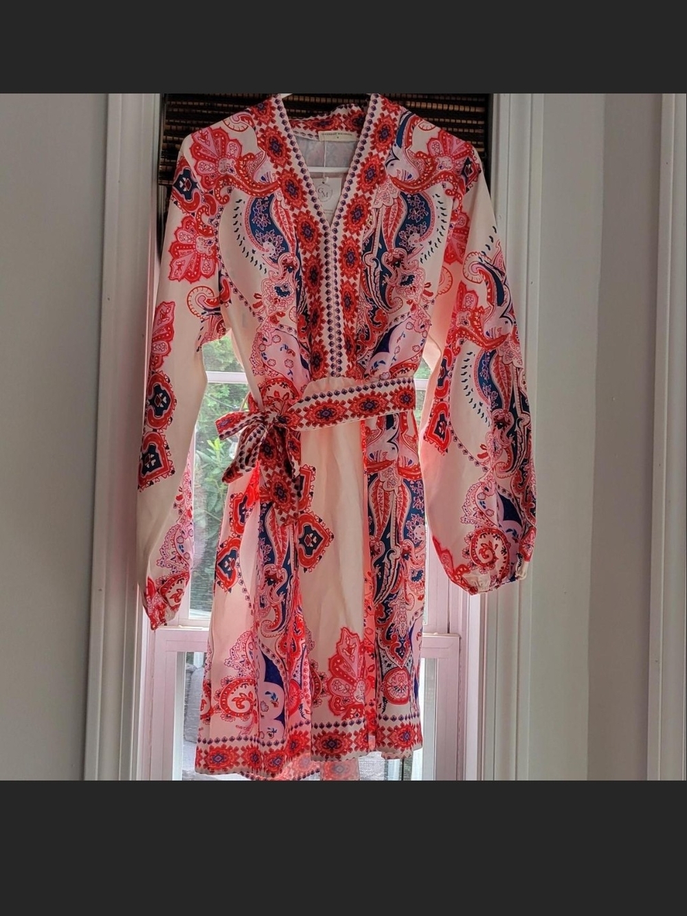 Goodnight Macaroon Coral & Navy Paisley Wrap Dress